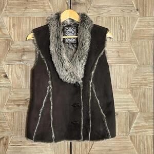 Dollhouse Women's Brown Faux Fur Trim Vest Size M Bohemian Indie